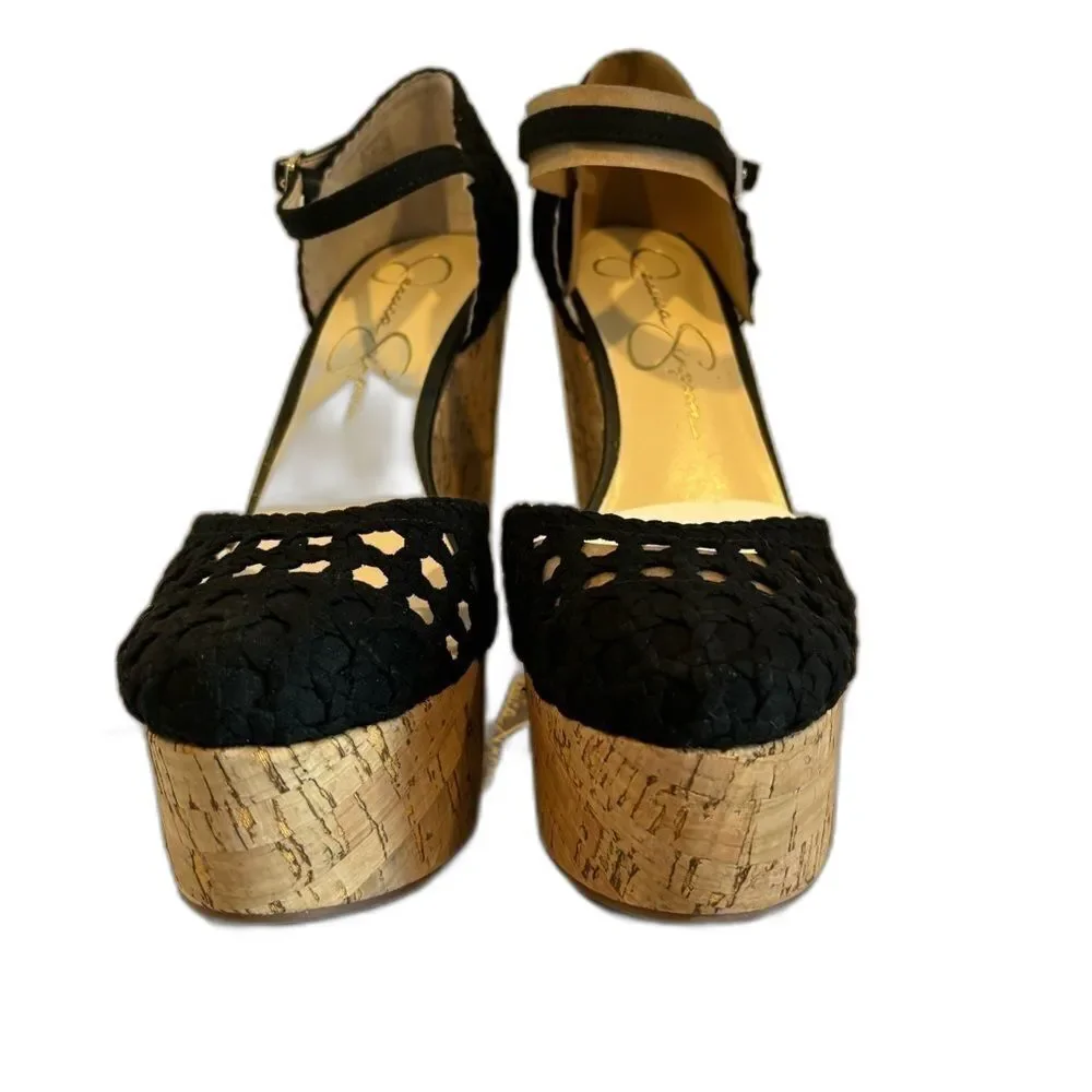 JESSICA SIMPSON Marshela Ankle-Strap Platform Wedge Sandals Woven Cutout shoes